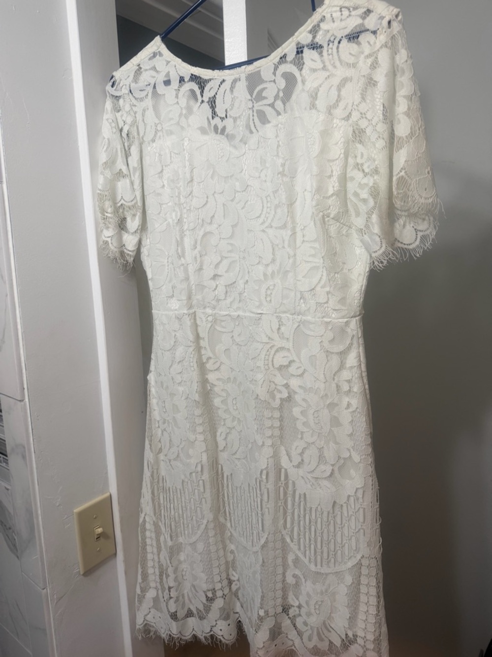 White Lace Short Sleeve Dress - Elegant Women's Dress